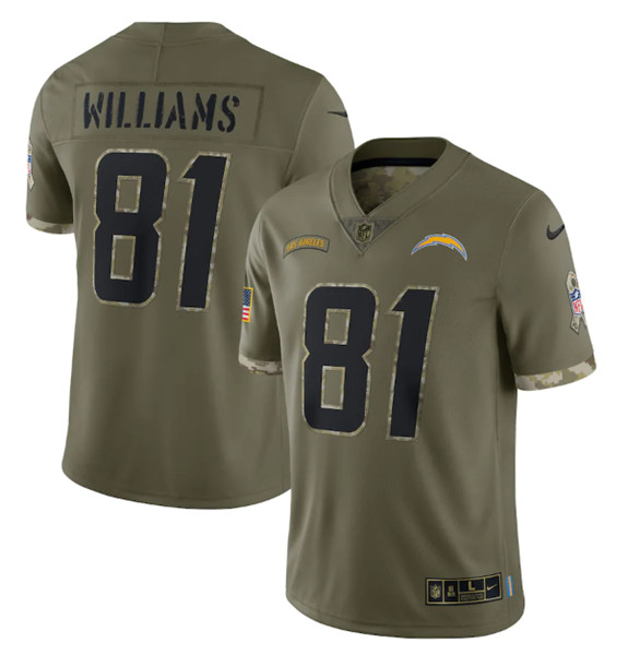 Men's Los Angeles Chargers #81 Mike Williams 2022 Olive Salute To Service Limited Stitched Jersey - Click Image to Close